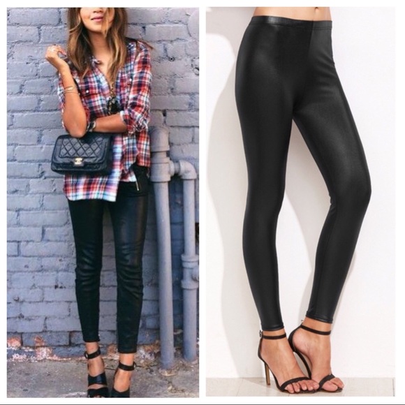 BRITTA-Skinny Stretch Vegan Leather Legging - Picture 3 of 9